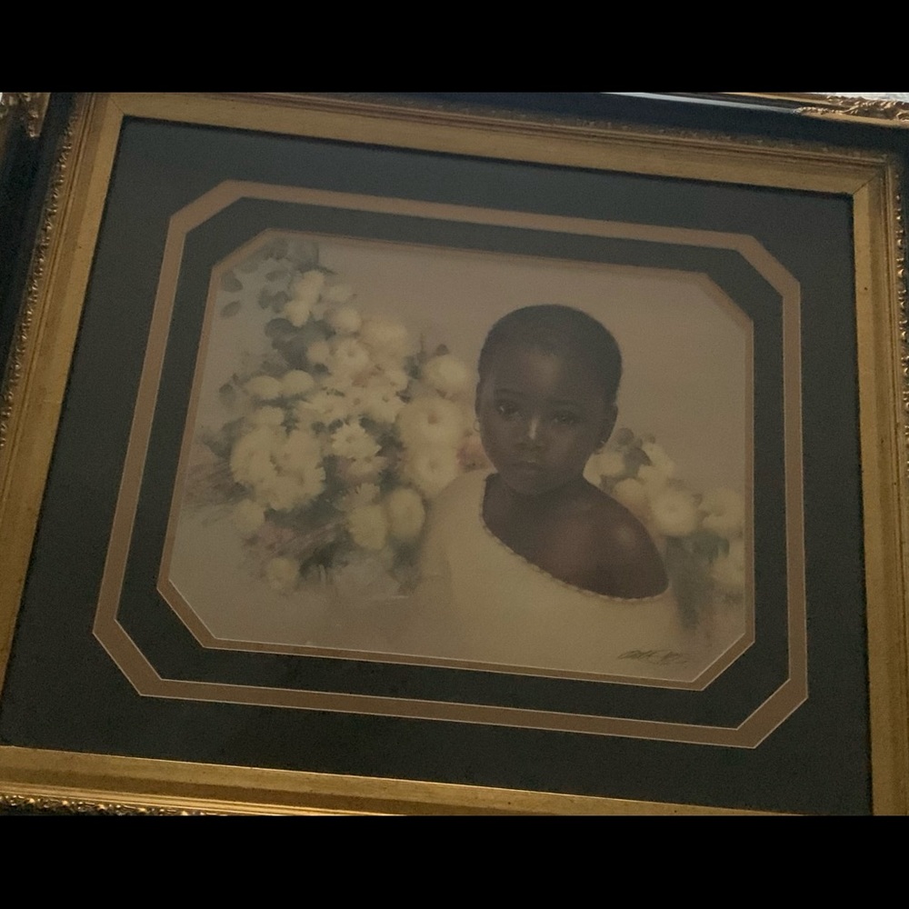 Little Flower Art signed Carl Owens. In an Elegant Gold & Black Glass frame - Picture 7 of 11